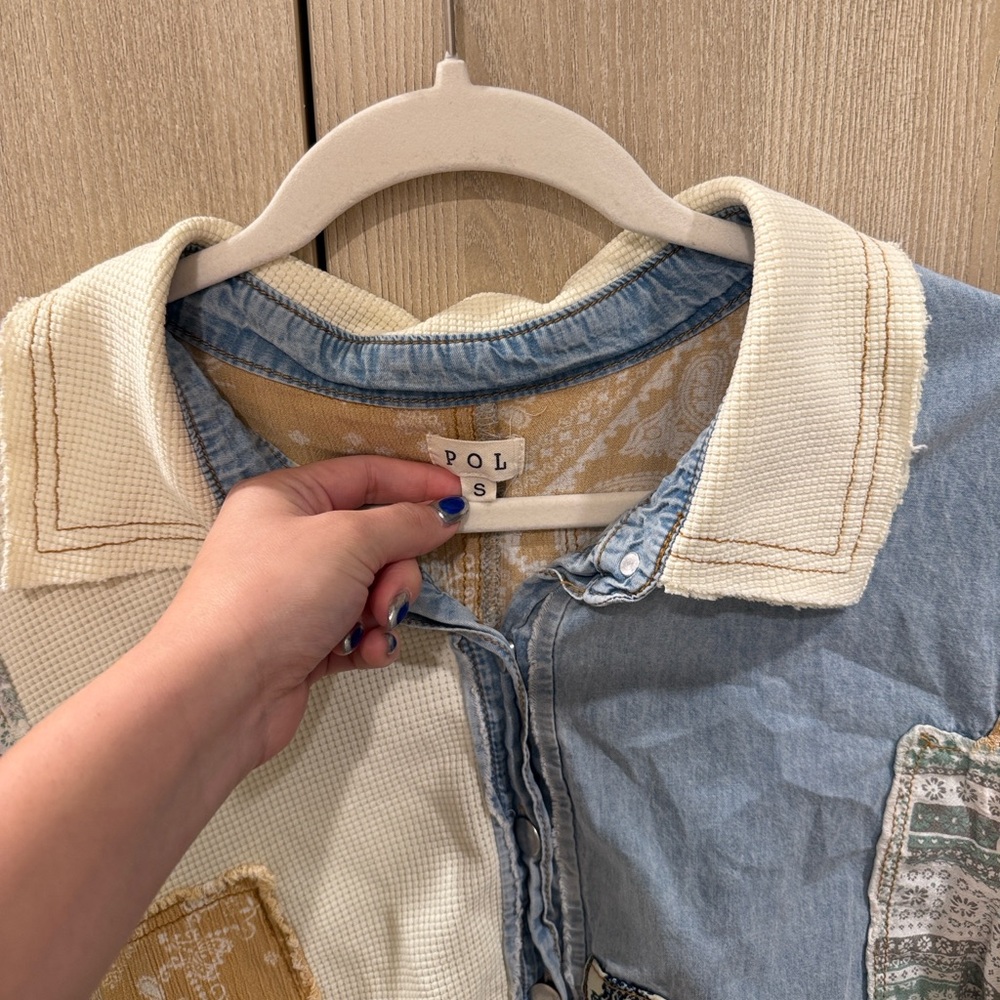 Pol Patchwork Denim And Cream Shirt - image 3